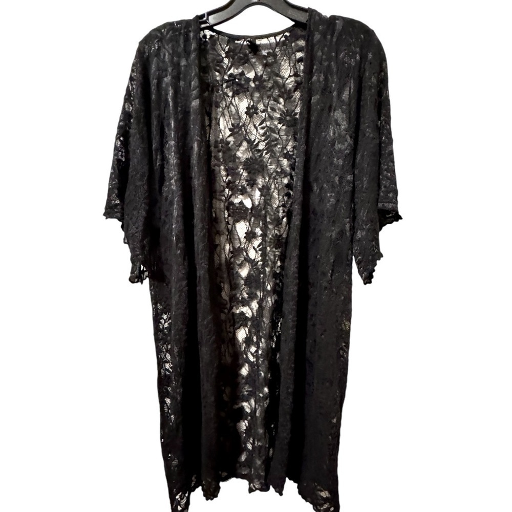 Windsor Black Lace Open Front Coverup Robe Size Medium